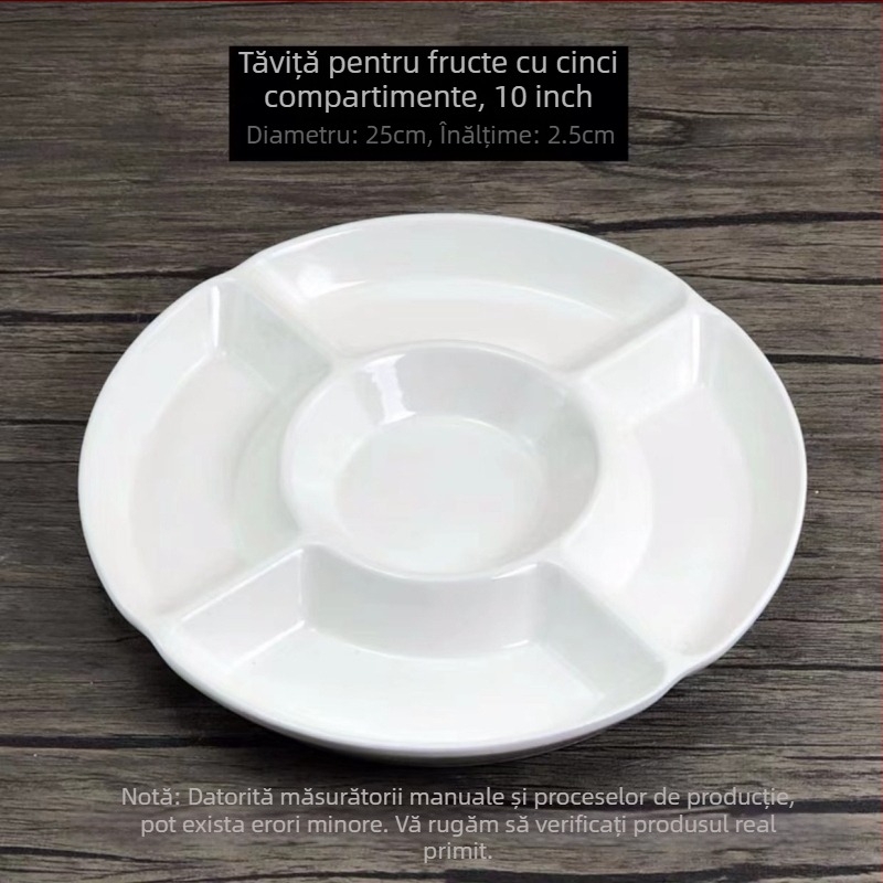 Runpai farfurie ceramică cu cinci compartimente, formă neregulată, suprafață glazurată, potrivită pentru cuptorul cu microunde