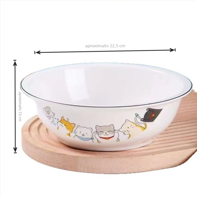 Set ceramic pentru gospodărie: bol de orez, farfurie cu pește și farfurie cu fructe, model desen animat, stil modern minimalist, formă rotundă, compatibil cu microunde