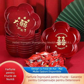 Farfurie de fructe de nuntă și bomboane (Material: Resin; Surface: Gold/gilt; Craft: Electroplating; Style: Chinese; Packaging: Carton packaging)