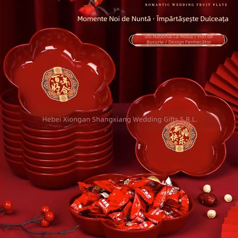 Farfurie de fructe de nuntă și bomboane (Material: Resin; Surface: Gold/gilt; Craft: Electroplating; Style: Chinese; Packaging: Carton packaging)