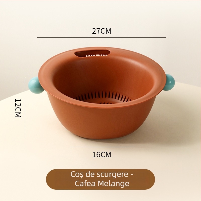 Recipient dublu de spălat fructe și legume, coș din plastic multifuncțional, stil modern minimalist