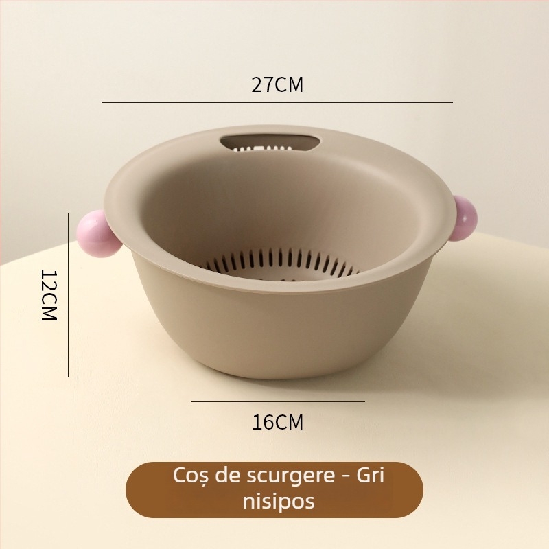 Recipient dublu de spălat fructe și legume, coș din plastic multifuncțional, stil modern minimalist