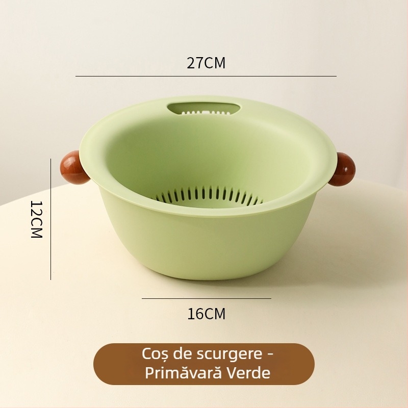 Recipient dublu de spălat fructe și legume, coș din plastic multifuncțional, stil modern minimalist