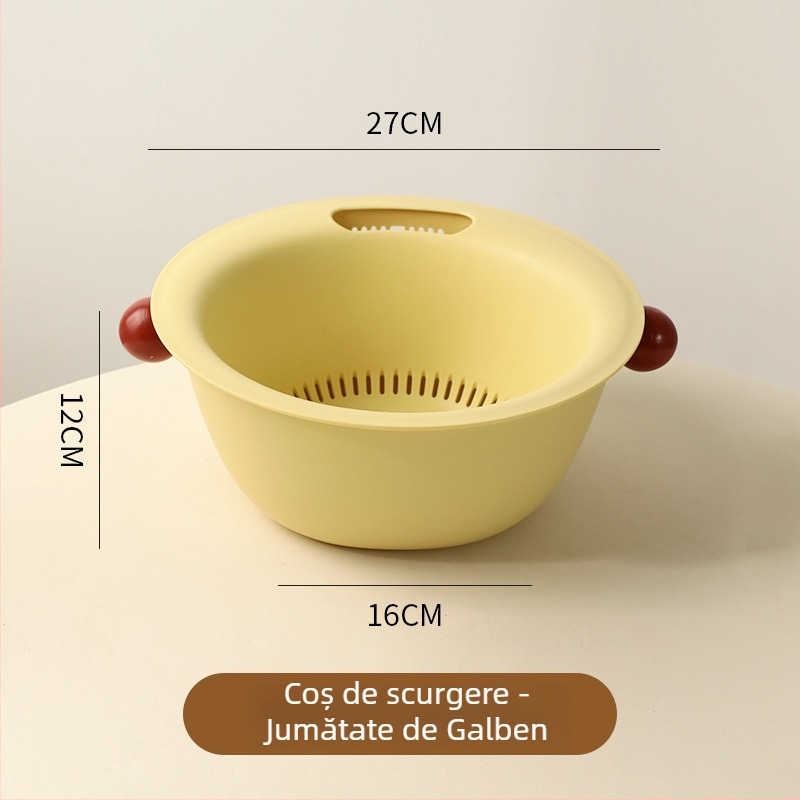 Recipient dublu de spălat fructe și legume, coș din plastic multifuncțional, stil modern minimalist