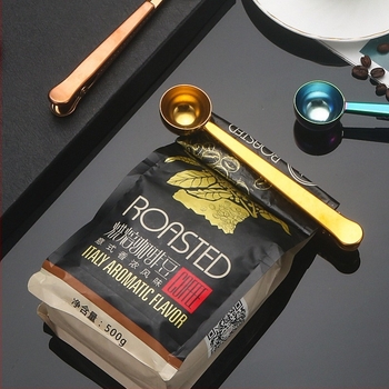 Lingură măsurătoare din oțel inoxidabil pentru lapte și cafea, finisaj oglindă, multifuncțională cu clemă sigilare ceaiului