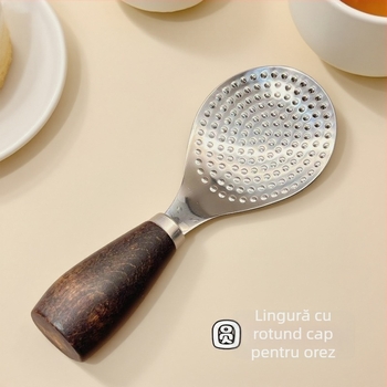 Lingură de orez, oțel inoxidabil 304, mâner din lemn, suport vertical, antiaderent