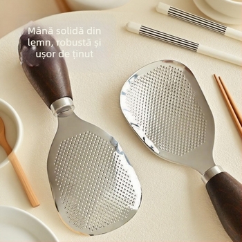 Lingură de orez, oțel inoxidabil 304, mâner din lemn, suport vertical, antiaderent