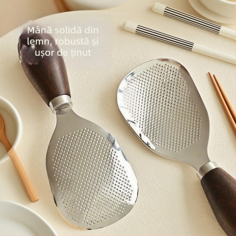 Lingură de orez, oțel inoxidabil 304, mâner din lemn, suport vertical, antiaderent