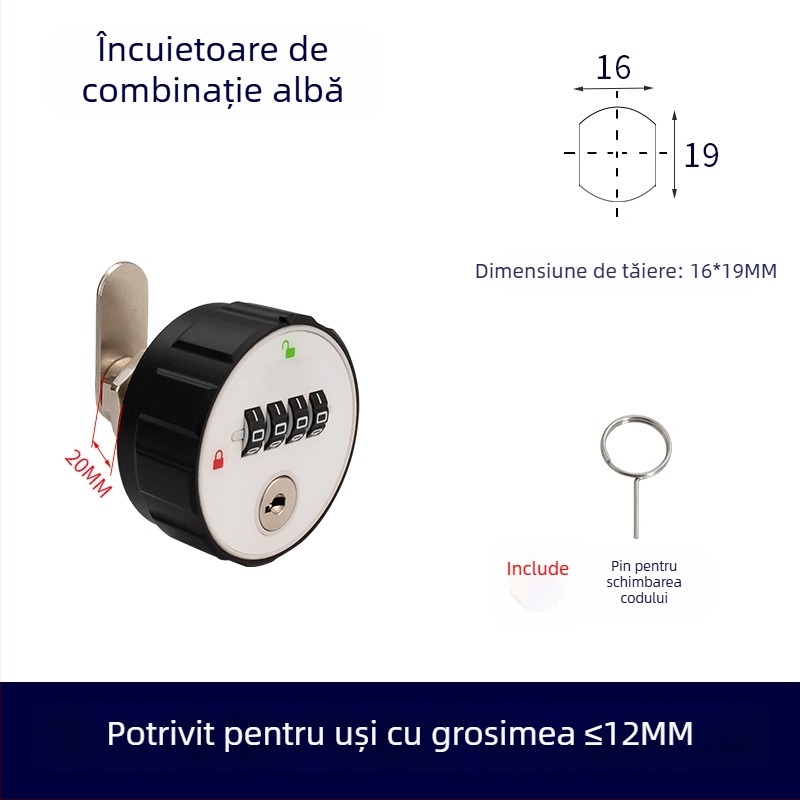 Încuietoare mecanică pentru dulap cu combinație numerică, ABS+ aliaj de zinc, universal pentru dulapuri din lemn și metal, model 660329