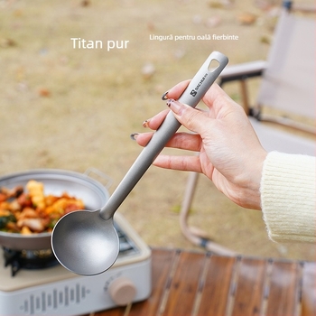 Lingură de gătit din titan pur, mâner lung — anti-alunecare, rezistență la temperaturi înalte, protecție împotriva arsurilor