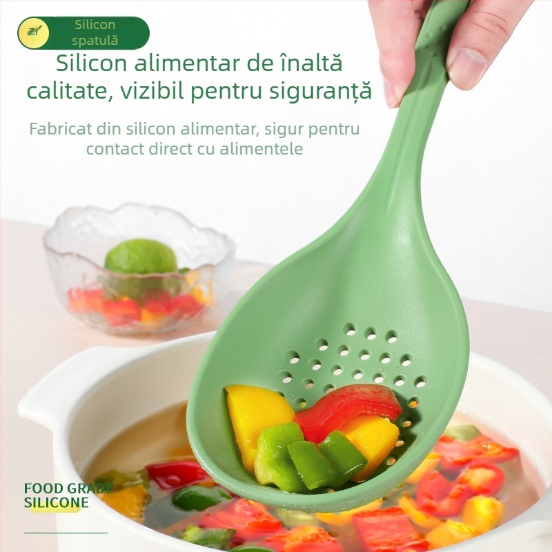 Lingură de gătit din silicon alimentar, rezistentă la temperaturi înalte, antiderapantă, anti-arzare, inserție nylon