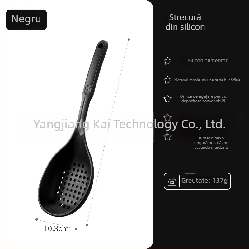 Lingură de gătit din silicon alimentar, rezistentă la temperaturi înalte, antiderapantă, anti-arzare, inserție nylon