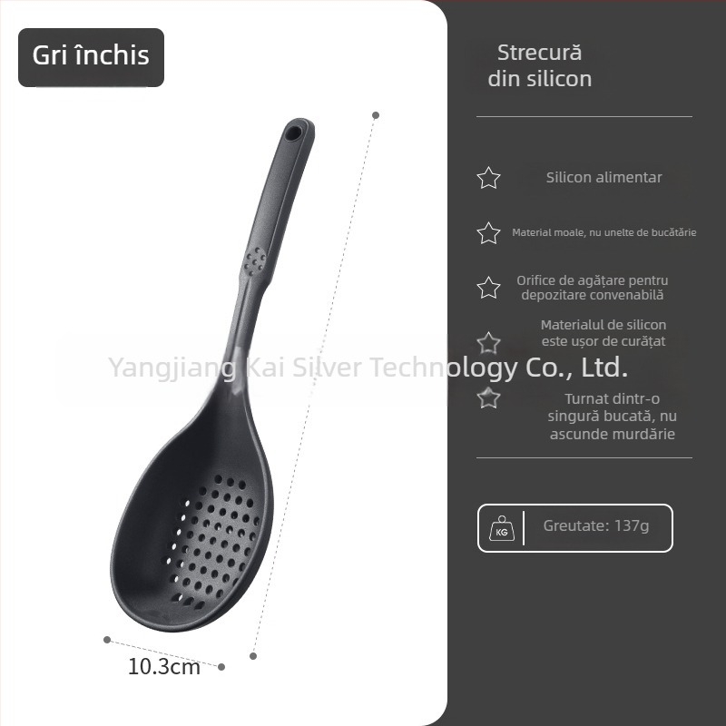 Lingură de gătit din silicon alimentar, rezistentă la temperaturi înalte, antiderapantă, anti-arzare, inserție nylon
