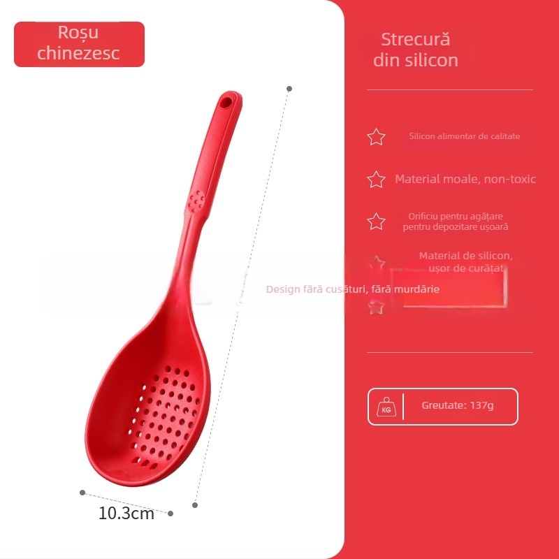 Lingură de gătit din silicon alimentar, rezistentă la temperaturi înalte, antiderapantă, anti-arzare, inserție nylon