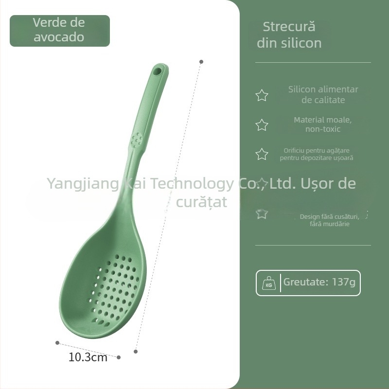 Lingură de gătit din silicon alimentar, rezistentă la temperaturi înalte, antiderapantă, anti-arzare, inserție nylon
