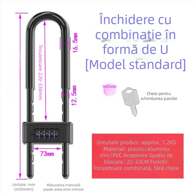 Qingshang încuietoare cu cod pentru uși din sticlă și culise, încuietoare în formă de U anti-furt cu zăvor extins pentru magazine și birouri