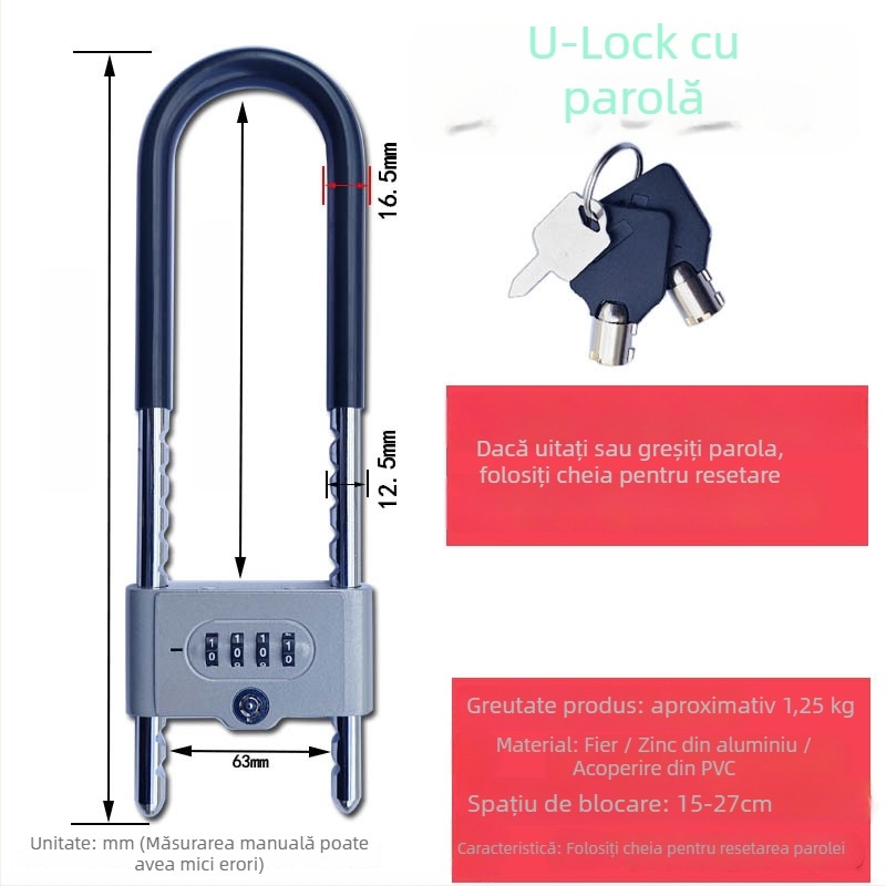 Qingshang încuietoare cu cod pentru uși din sticlă și culise, încuietoare în formă de U anti-furt cu zăvor extins pentru magazine și birouri