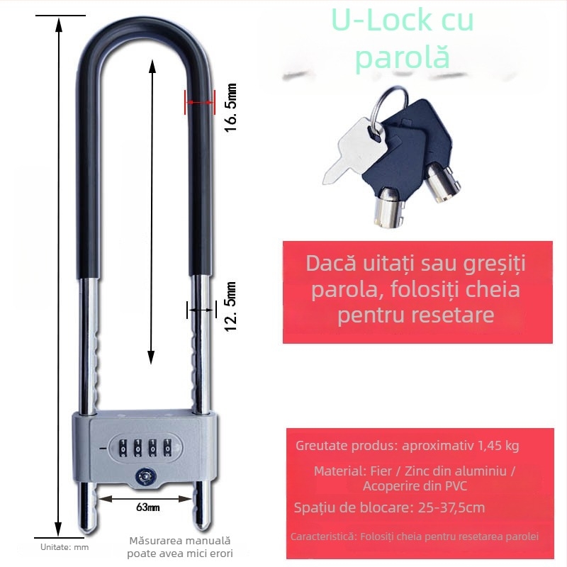 Qingshang încuietoare cu cod pentru uși din sticlă și culise, încuietoare în formă de U anti-furt cu zăvor extins pentru magazine și birouri