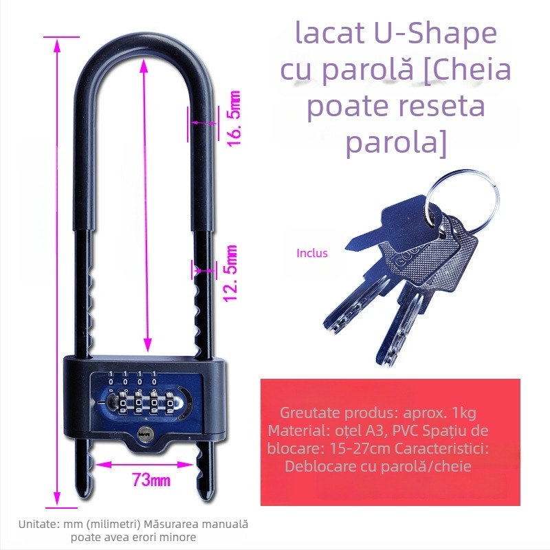 Qingshang încuietoare cu cod pentru uși din sticlă și culise, încuietoare în formă de U anti-furt cu zăvor extins pentru magazine și birouri