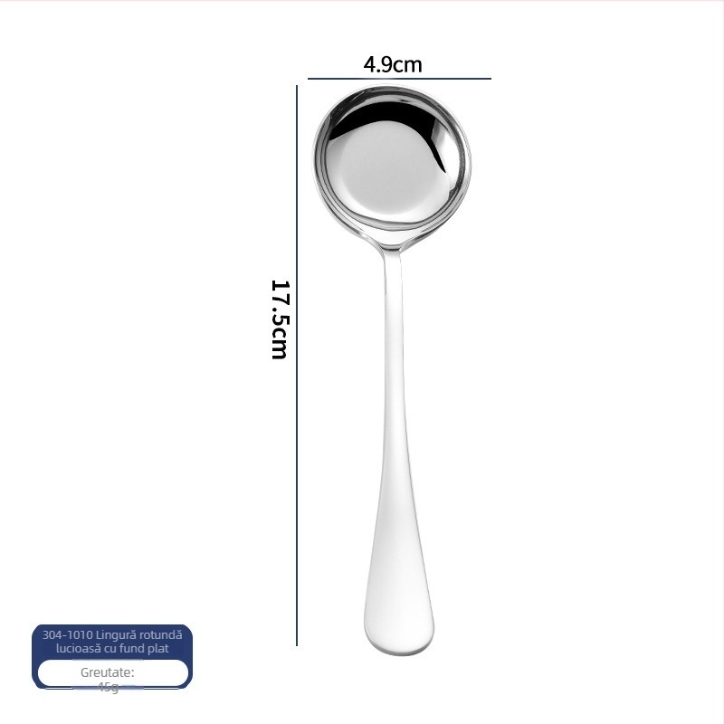 Lingură din oțel inoxidabil 304 cu fund rotund, stil modern minimalist, model solid, imprimare logo disponibilă, personalizare