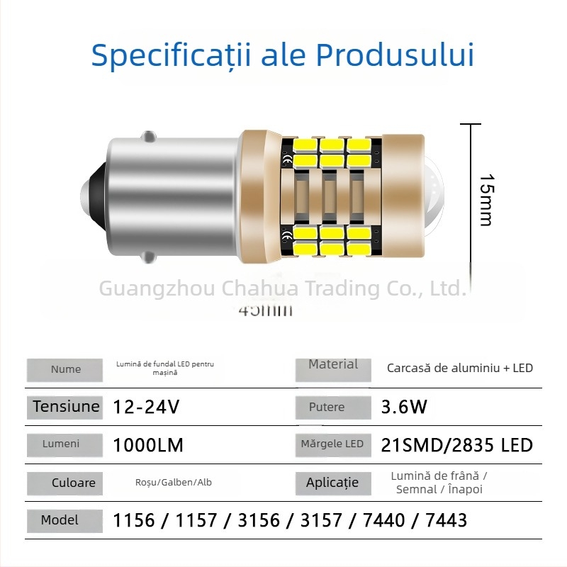 Lampă LED de frână pentru mașină pentru 1156/1157/3156/3157/7440/7443 - 12-24V, 1000 lm, 30.000 h, 3.6 W, carcasă de aluminiu