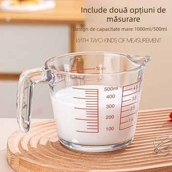 Cană de lapte din sticlă pentru cuptorul cu microunde, cu scară, pereți groși, rezistentă la căldură, mare capacitate