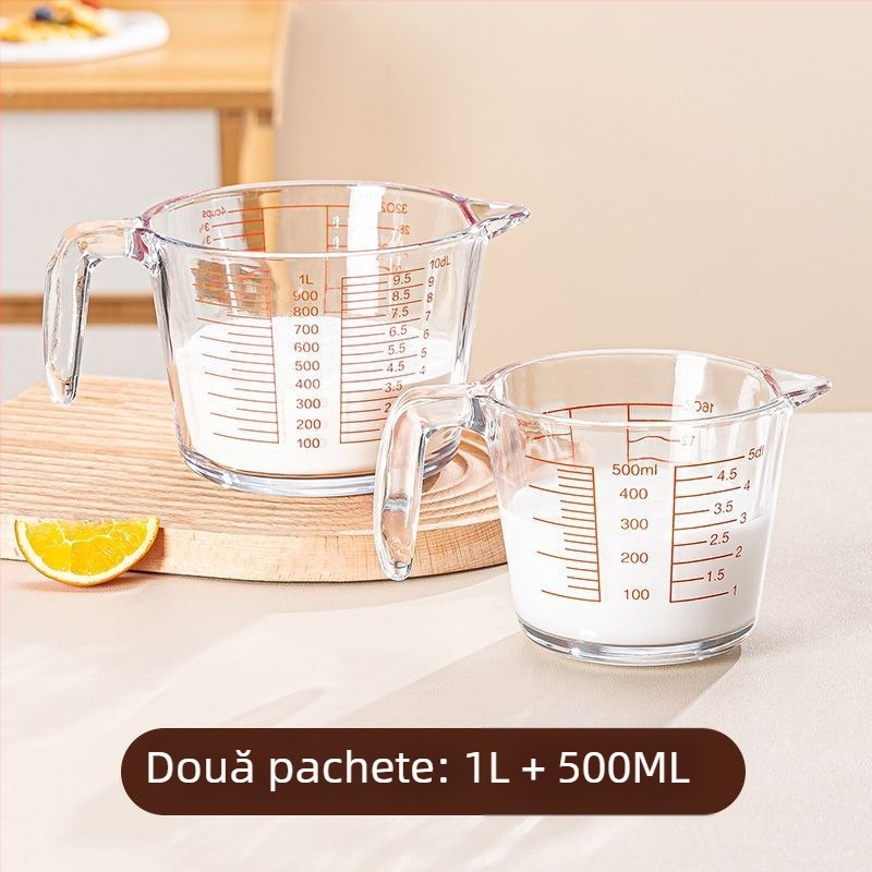 Cană de lapte din sticlă pentru cuptorul cu microunde, cu scară, pereți groși, rezistentă la căldură, mare capacitate