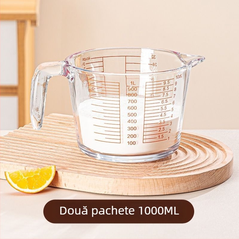 Cană de lapte din sticlă pentru cuptorul cu microunde, cu scară, pereți groși, rezistentă la căldură, mare capacitate