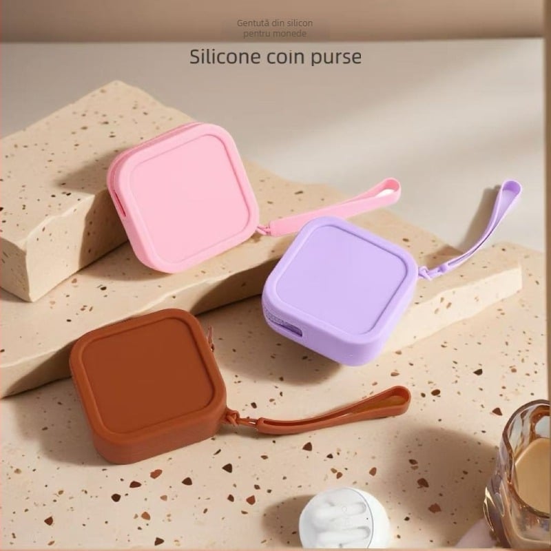 Portofel din silicon cu fermoar – organizator pentru ruj, căști, cabluri de date și chei, stil urban simplu, căptușeală din silicon, antibacterian și anti-tăiere