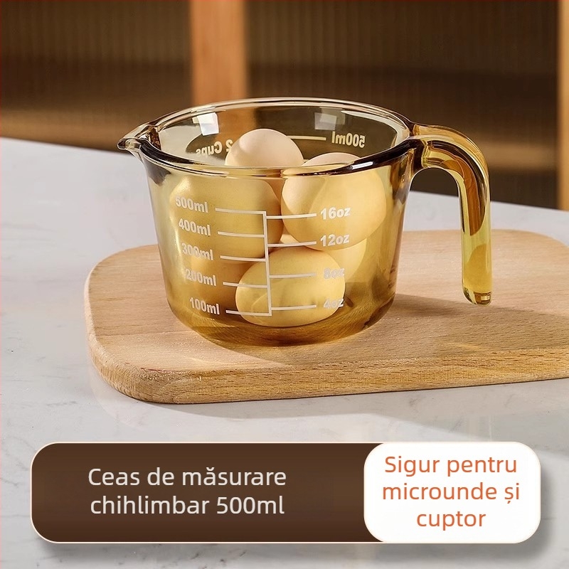 Pahar de măsurare din sticlă, rezistent la temperaturi înalte, cu scară de măsurare, pentru bucătărie
