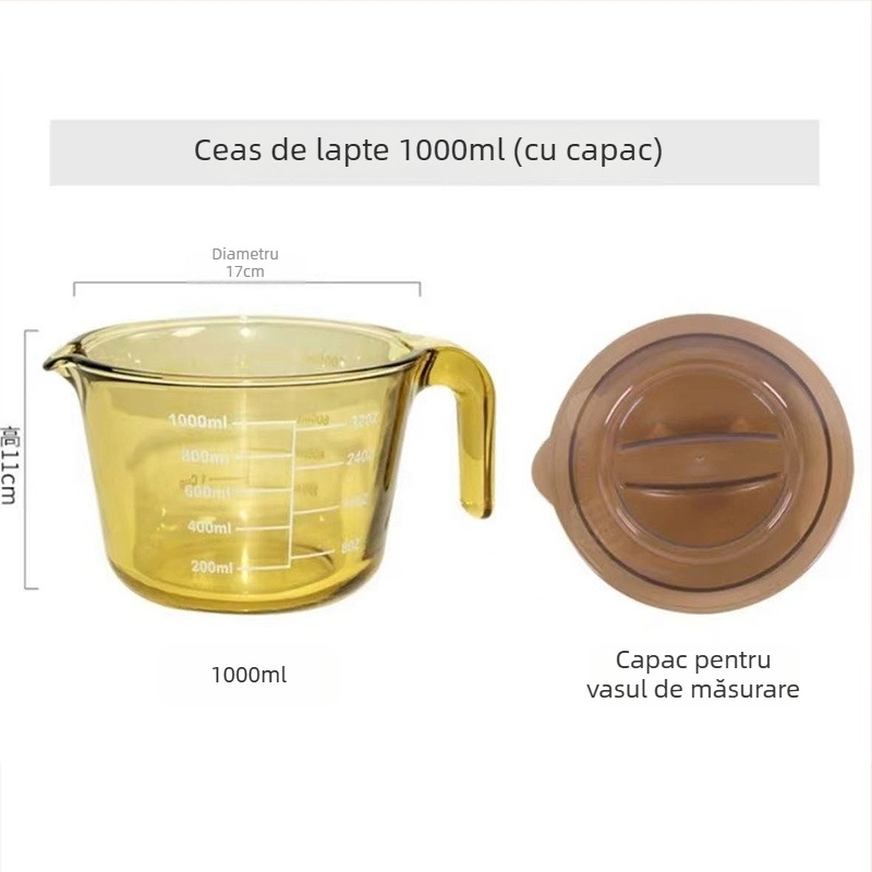 Pahar de măsurare din sticlă, rezistent la temperaturi înalte, cu scară de măsurare, pentru bucătărie