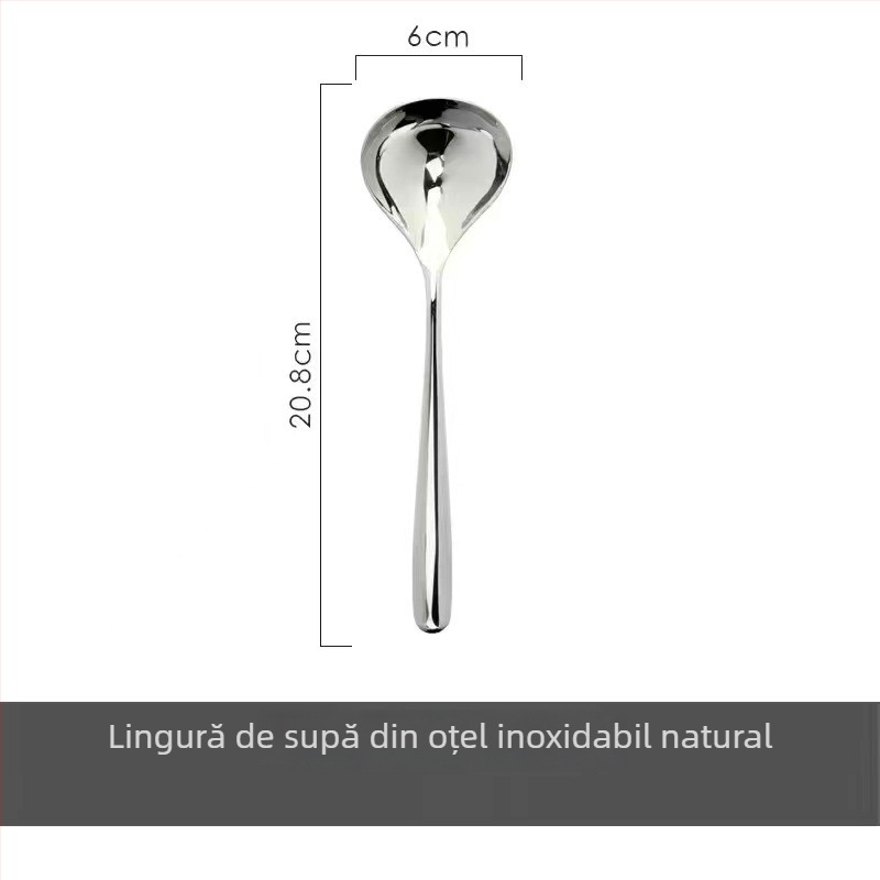 Lingură de supă cu cap mare, oțel inox 304, stil modern minimalist, finisaj oglindit, marca Kochi