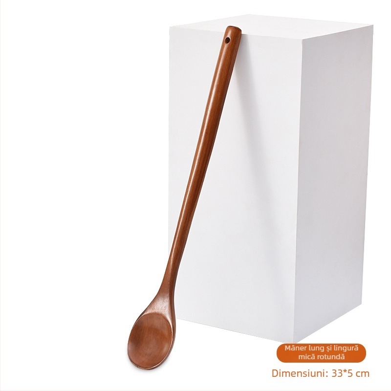 Lingură de gătit din lemn cu strat antiaderent, priză antiderapantă, rezistență la temperaturi înalte, protecție împotriva arsurilor, personalizare logo