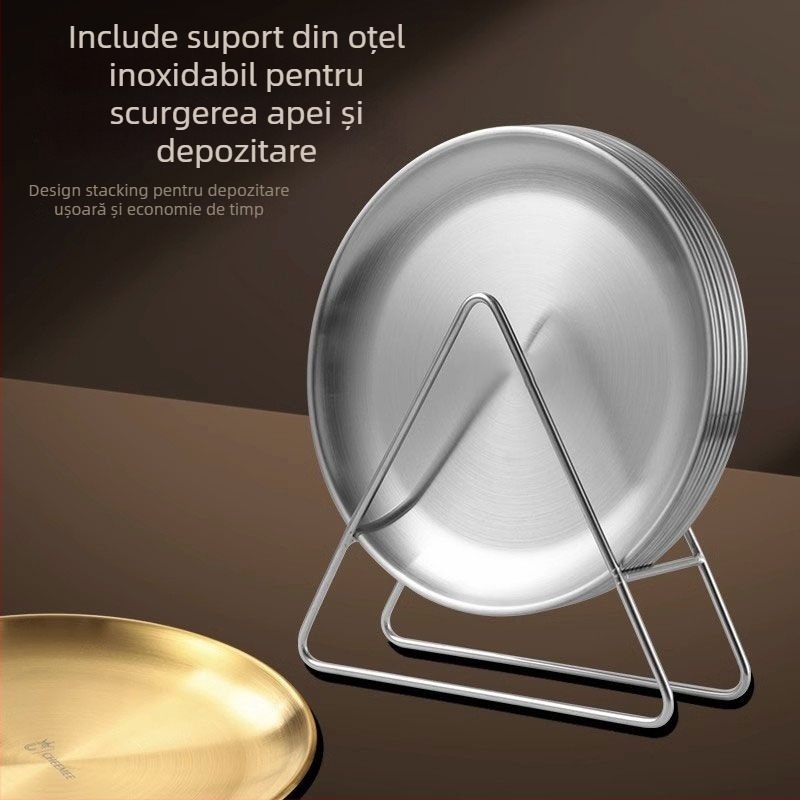 Set de farfurii pentru oase din oțel inoxidabil – rotund, stil minimalist modern, placare electroplating