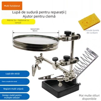 Lampă de birou cu lupă pentru reparații ale telefoanelor mobile, cu suport pentru fier de lipit | Brand: Unique, Material: lemn de santal mov