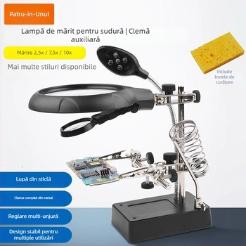 Lampă de birou cu lupă pentru reparații ale telefoanelor mobile, cu suport pentru fier de lipit | Brand: Unique, Material: lemn de santal mov