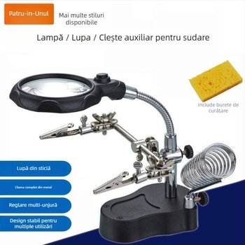 Lampă de birou cu lupă pentru reparații ale telefoanelor mobile, cu suport pentru fier de lipit | Brand: Unique, Material: lemn de santal mov