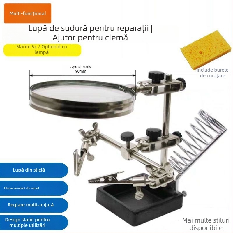 Lampă de birou cu lupă pentru reparații ale telefoanelor mobile, cu suport pentru fier de lipit | Brand: Unique, Material: lemn de santal mov