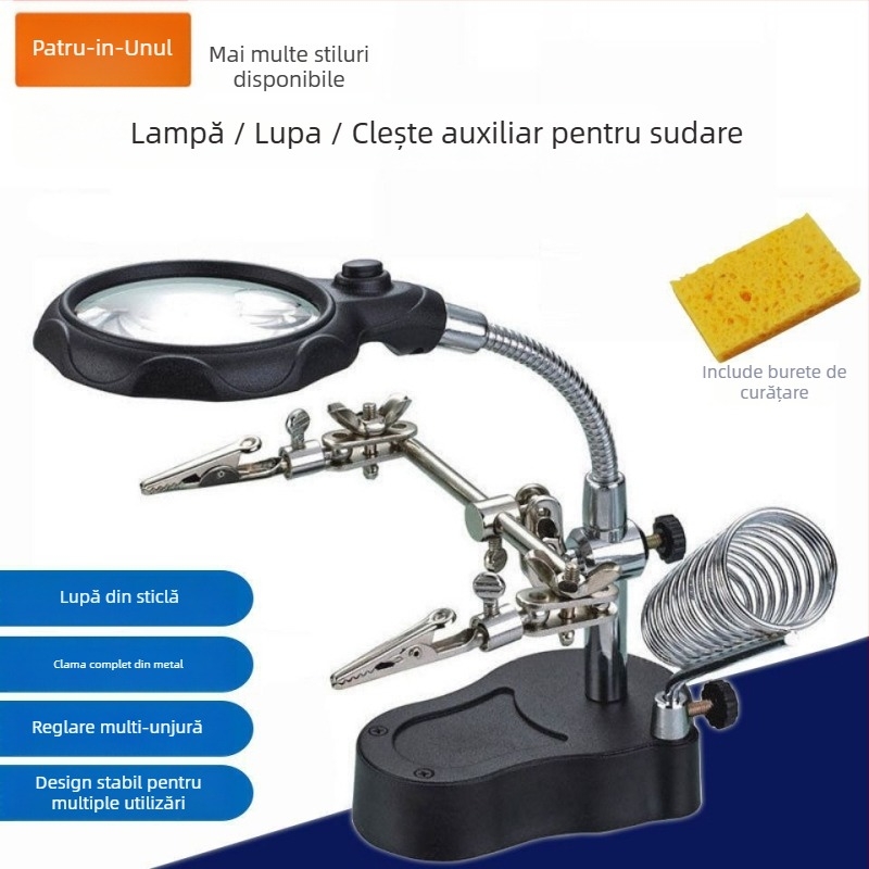 Lampă de birou cu lupă pentru reparații ale telefoanelor mobile, cu suport pentru fier de lipit | Brand: Unique, Material: lemn de santal mov