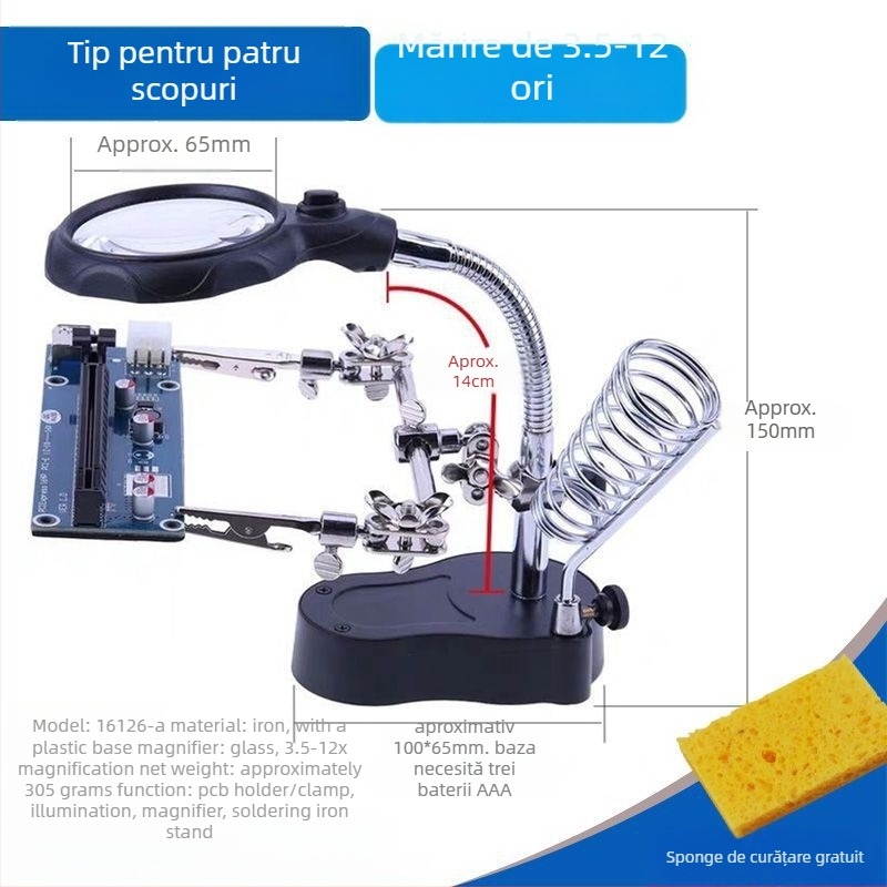 Lampă de birou cu lupă pentru reparații ale telefoanelor mobile, cu suport pentru fier de lipit | Brand: Unique, Material: lemn de santal mov