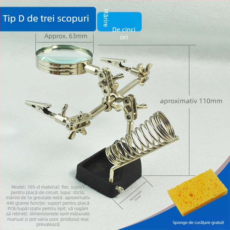 Lampă de birou cu lupă pentru reparații ale telefoanelor mobile, cu suport pentru fier de lipit | Brand: Unique, Material: lemn de santal mov