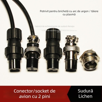 Priză cu doi conductori pentru linia de control a ciocanului de sudură, cu conector aeronautic; construcție din plastic/metal; diametru 10 mm; potrivit pentru sudare și tăiere cu plasmă