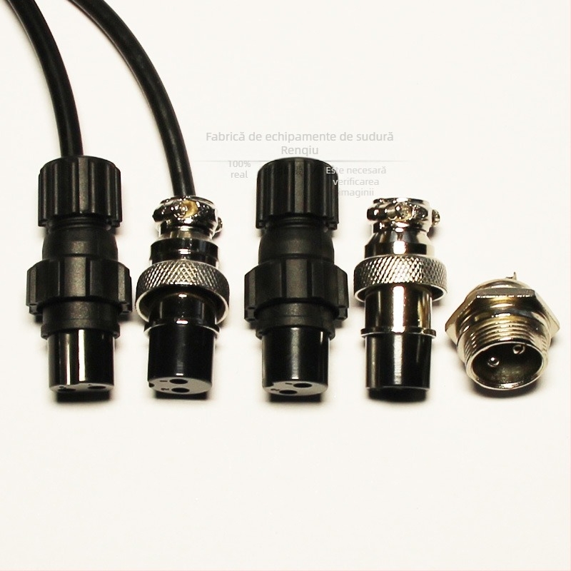 Priză cu doi conductori pentru linia de control a ciocanului de sudură, cu conector aeronautic; construcție din plastic/metal; diametru 10 mm; potrivit pentru sudare și tăiere cu plasmă