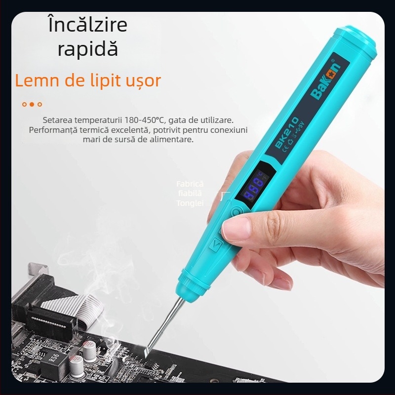Pistol de lipit BK210 cu temperatură constantă, încărcare USB, alimentat cu baterie litiu, set portabil compact