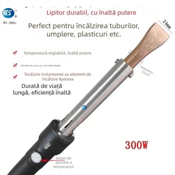 Fier de lipit industrial, 300W, temperatură reglabilă, 220V, vârfuri îndoite și drepte