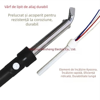 Fier de lipit industrial, 300W, temperatură reglabilă, 220V, vârfuri îndoite și drepte