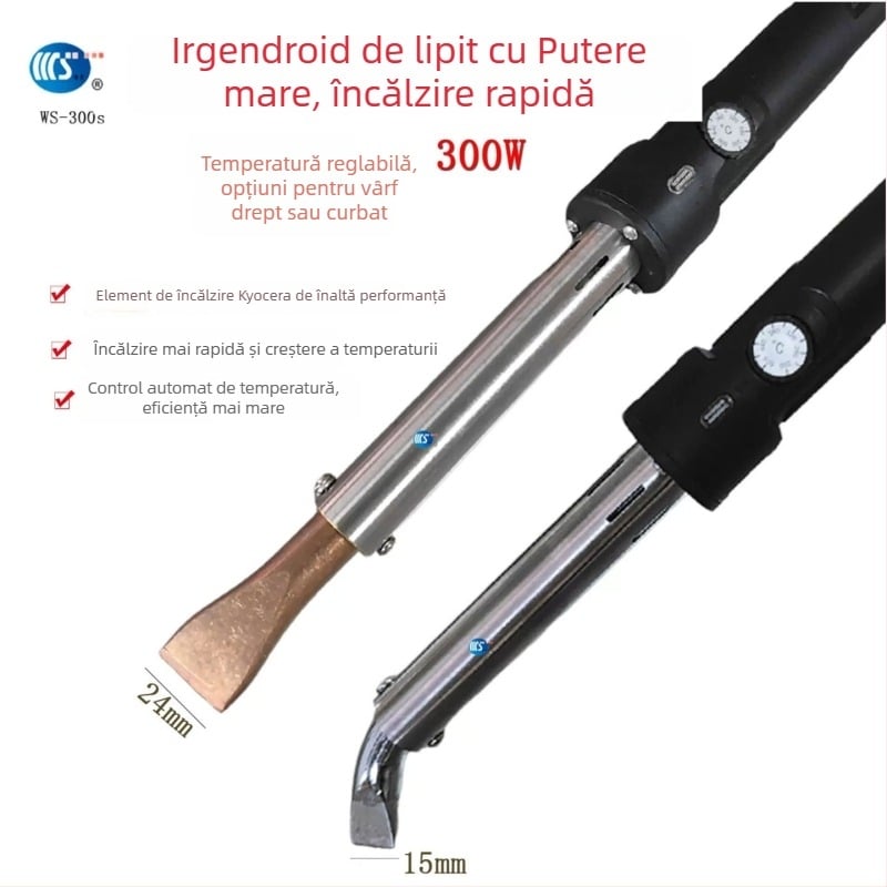 Fier de lipit industrial, 300W, temperatură reglabilă, 220V, vârfuri îndoite și drepte