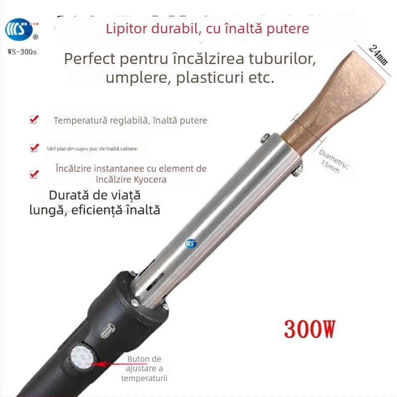 Fier de lipit industrial, 300W, temperatură reglabilă, 220V, vârfuri îndoite și drepte