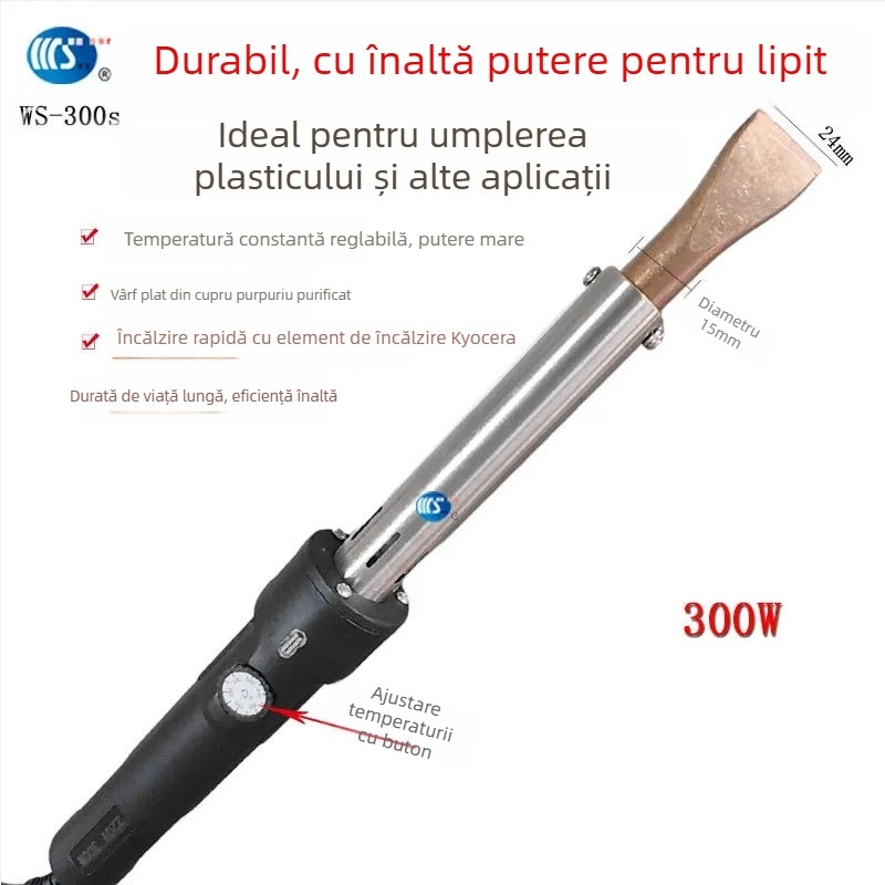 Fier de lipit industrial, 300W, temperatură reglabilă, 220V, vârfuri îndoite și drepte