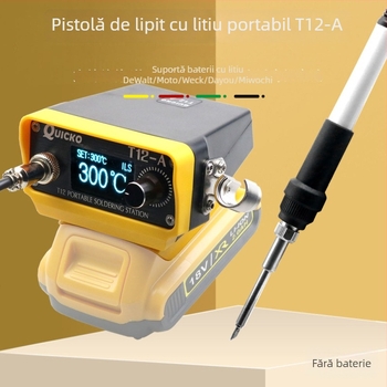 Stație de lipit cu baterie litiu T12, portabilă, fără fir, cu afișaj digital, intrare 12-24V